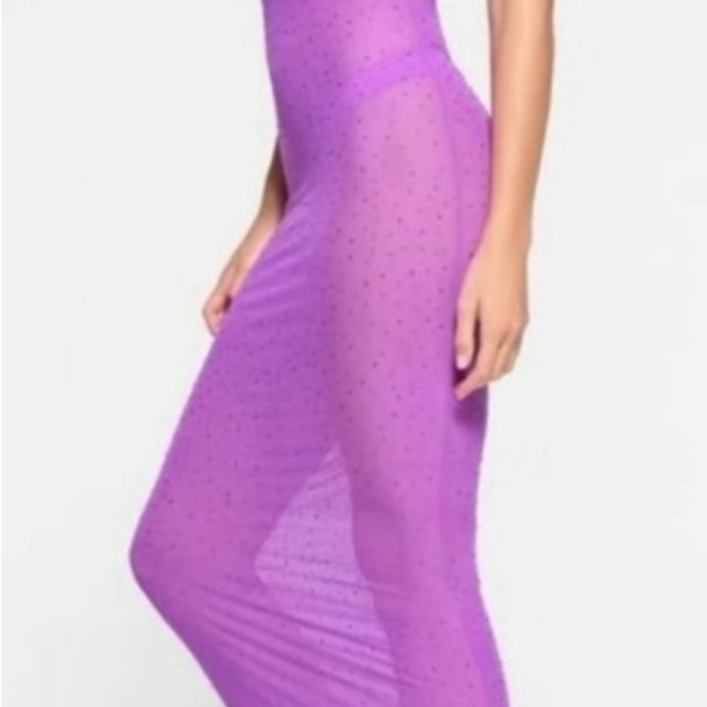 SKIMS Purple Sheer Polka Dot Swim Coverup Dress